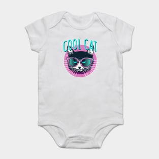 Cool Cat || Vector Art Grumpy Kitten With Glasses Baby Bodysuit